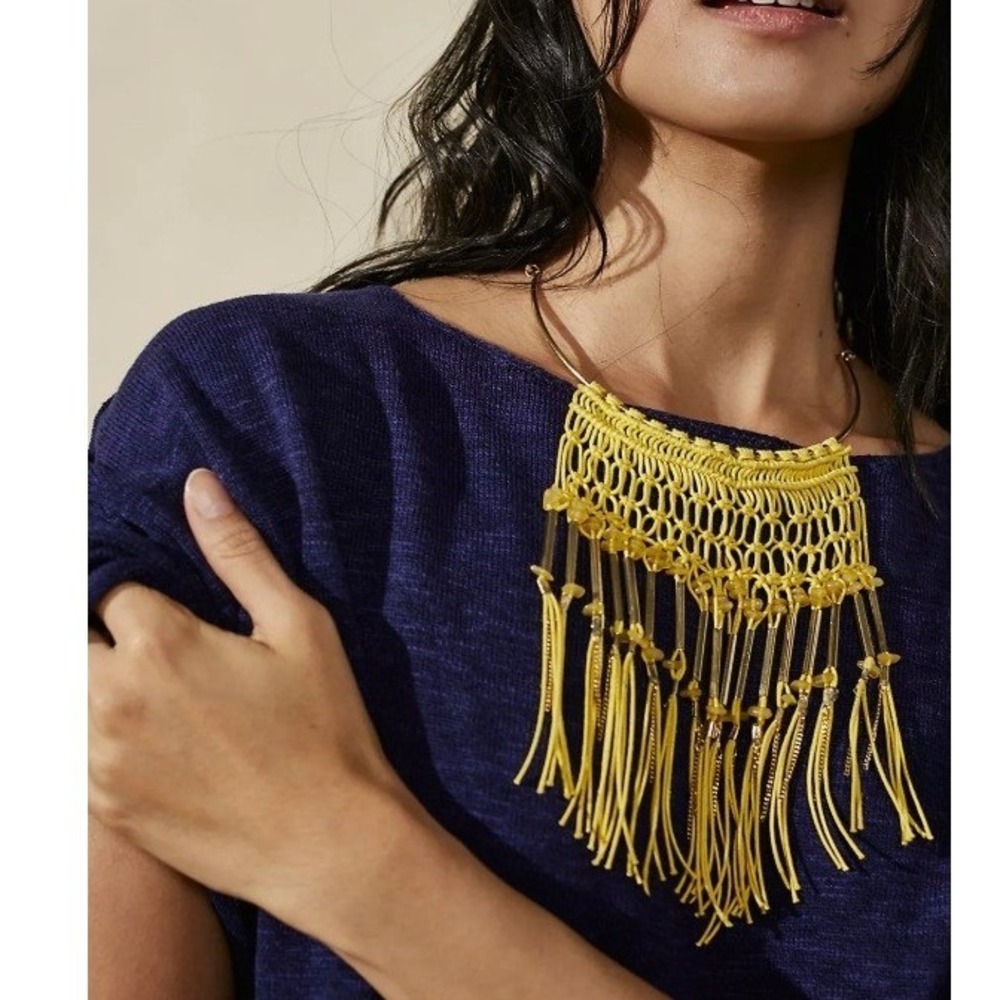NEW Free People Joey‎ Crochet Choker Necklace Yellow Adjustable Boho